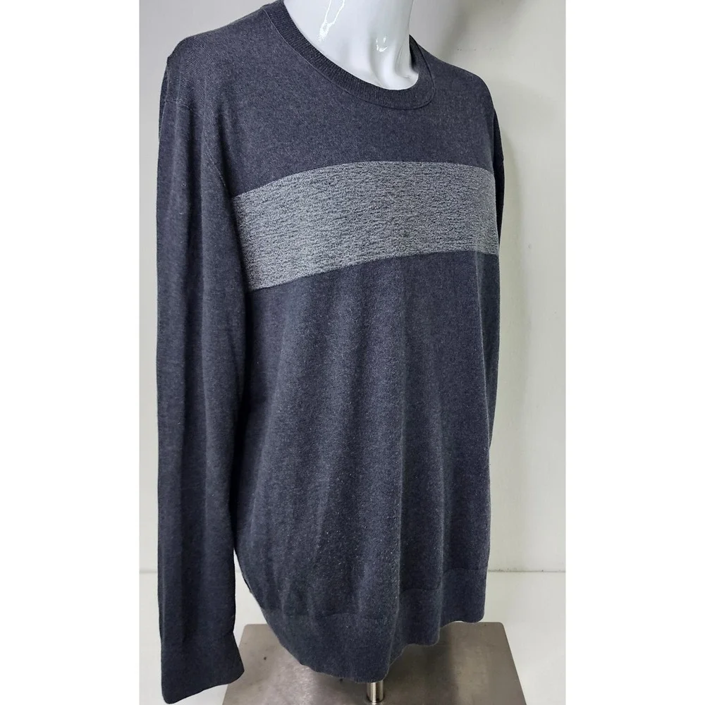 Banana Republic Shirt Silk Cashmere Blend Men XL Gray Striped Longsleeve Sweater